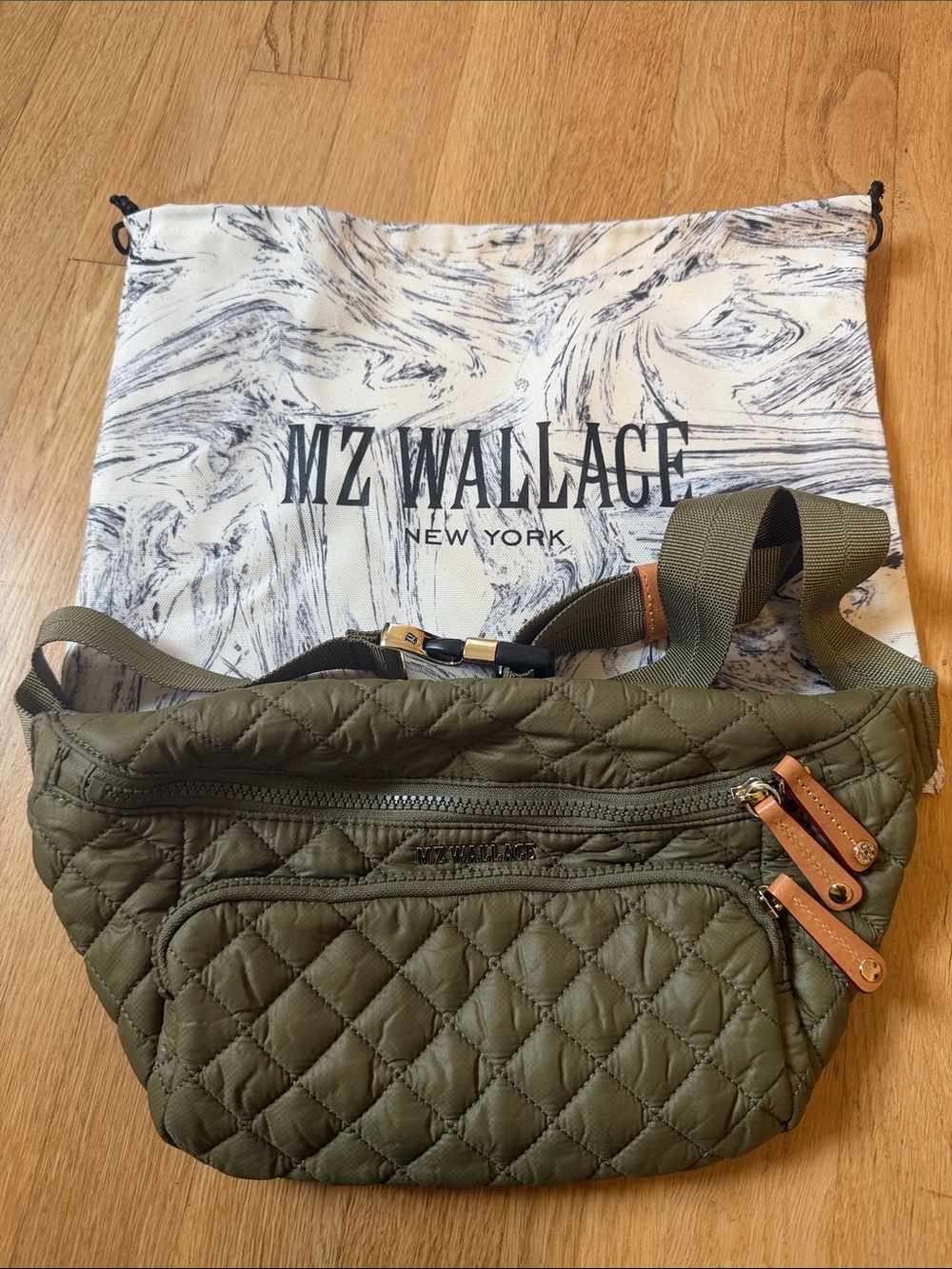 MZ Wallace Olive Quilted Crossbody Bag with Gold Hardware